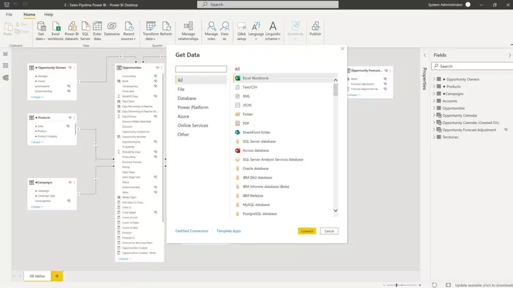 Power BI’s comprehensive connectivity options and data modeling capabilities let you connect data from multiple sources to create insightful reports and dashboards.