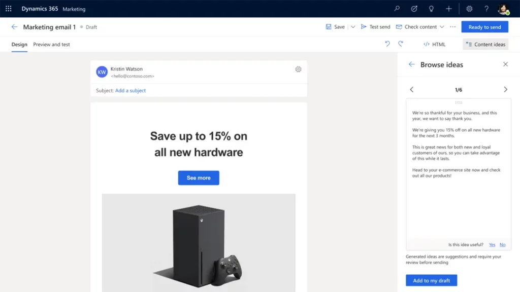 Conveniently create highly engaging content with the help of built-in templates and AI-generated ideas for personalized messages, images, and offers to ensure optimal engagement and drive conversion.
